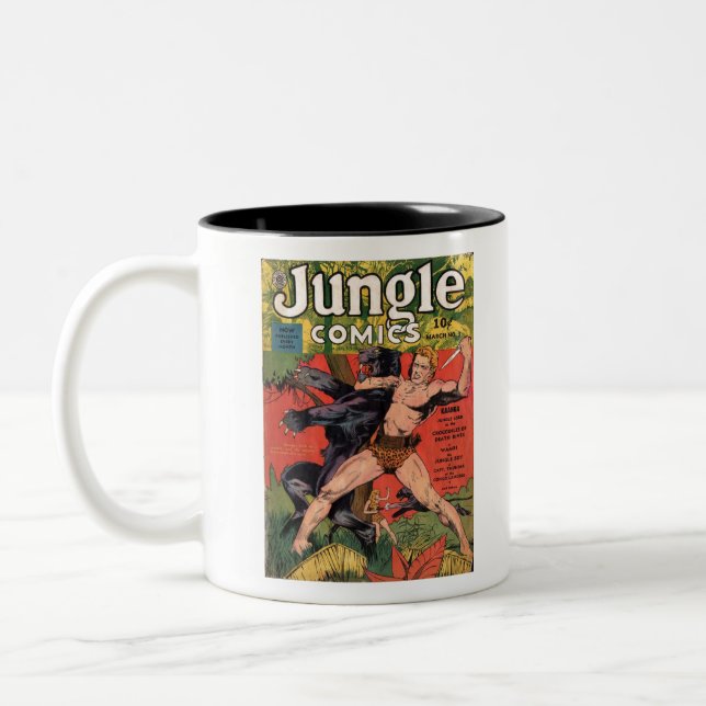 Jaguar - Vintage Dschungel-Comicen - Retro-Dschung Zweifarbige Tasse (Links)