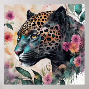 Jaguar Watercolor Blumenwerk Poster