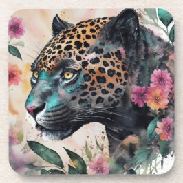 Jaguar Watercolor Floral Art Beauty Coaster Getränkeuntersetzer