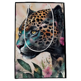 Jaguar Watercolor Floral Art Mittlere Geschenktüte