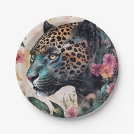 Jaguar Watercolor Floral Art Pappteller