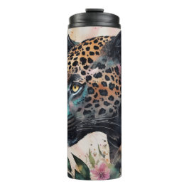 Jaguar Watercolor Floral Artwork Karte Thermosbecher
