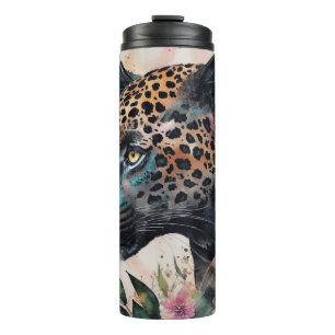 Jaguar Watercolor Floral Artwork Karte Thermosbecher