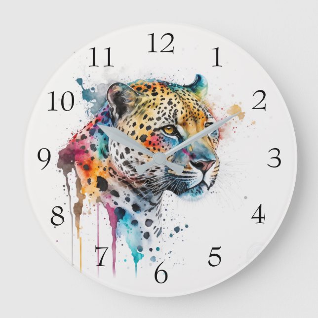 Jaguar Watercolor Große Wanduhr (Vorderseite)