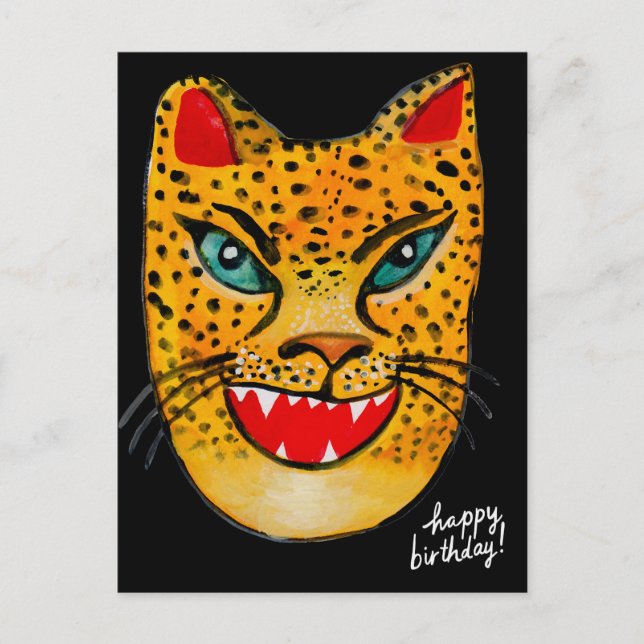 Jaguar Watercolor Happy Birthday Postcard Postkarte (Vorderseite)
