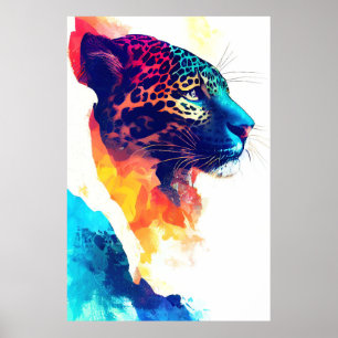 Jaguar Wild Nature Animal Color Art Malerei Poster