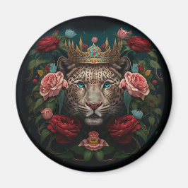 Jaguar with Crown in Flowers Painting Magnet
