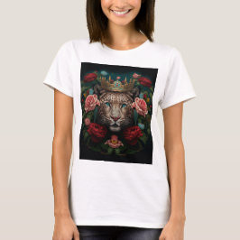 Jaguar with Crown in Flowers Painting T-Shirt