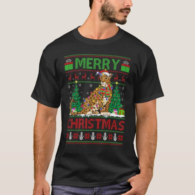 Jaguar   Xmas Tree Lights Ugly Santa Jaguar Christ T-Shirt (Vorderseite)