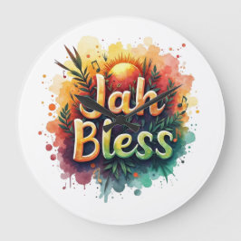 Jah Bless Reggae Watercolor Große Wanduhr
