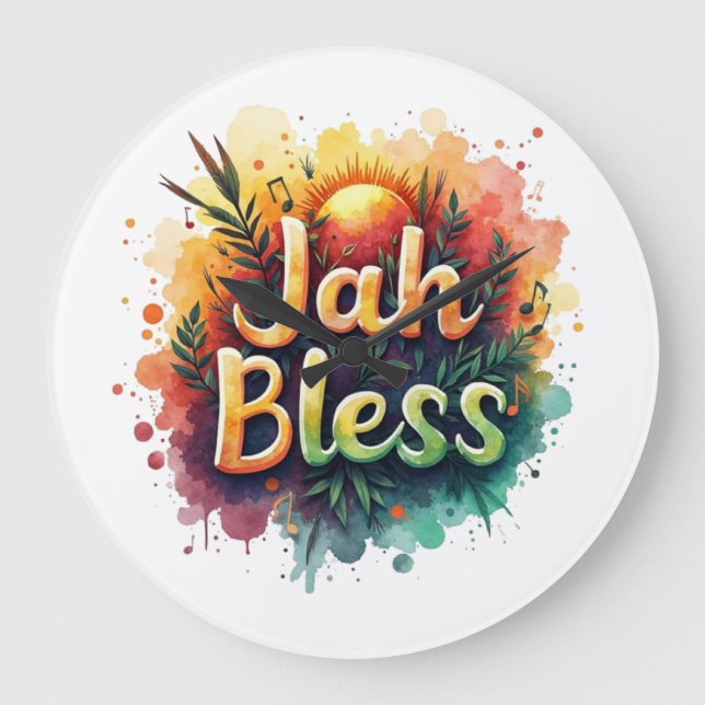 Jah Bless Reggae Watercolor Große Wanduhr (Vorderseite)