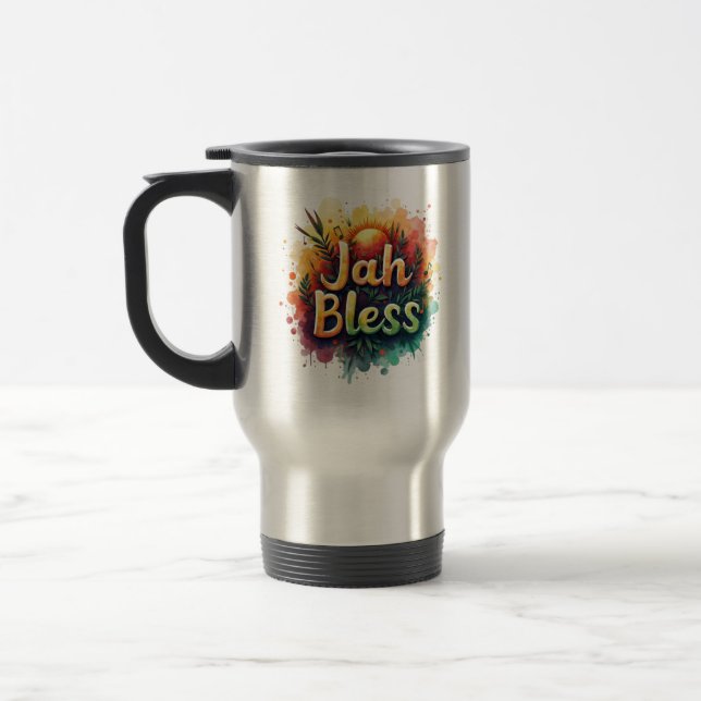 Jah Bless Reggae Watercolor Stainless Steel Travel Reisebecher (Links)