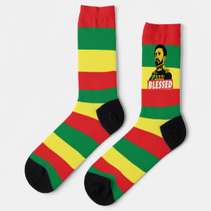 Jah Rastafari Haile Selassie I HIM Jah Bless Socks Socken
