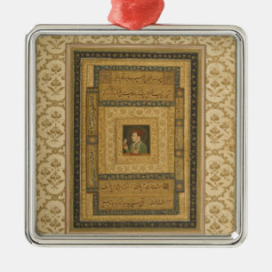 Jahangir, das ein Bild Madonnas, inscrib hält Silbernes Ornament