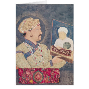 Jahangir, das ein Porträt des Kaisers Akbar hält