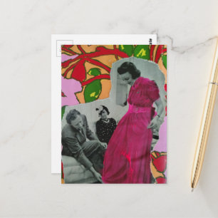 Jahr 1939 Hot Pink Pyjama-Dame Mixed Media Collage Postkarte