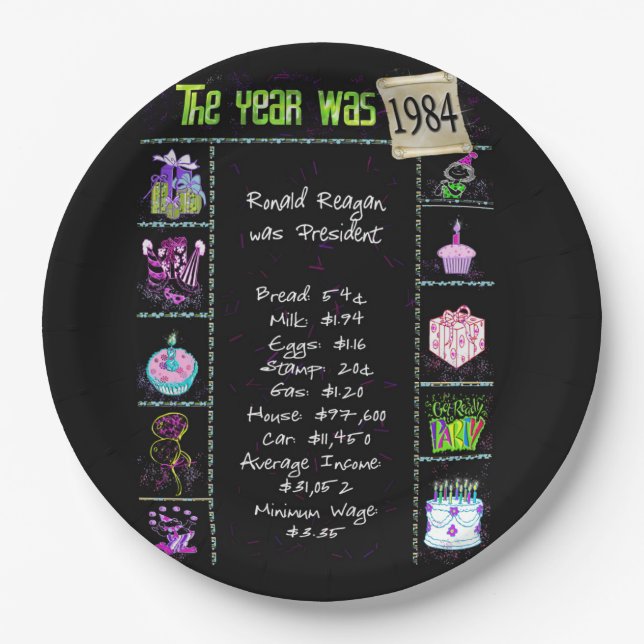 Jahr 1984 Geburtstag Trivia Fakten Papiertafel Pappteller (Vorderseite)