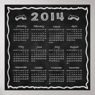 Jahr 2014 Blackboard-Kalender Poster