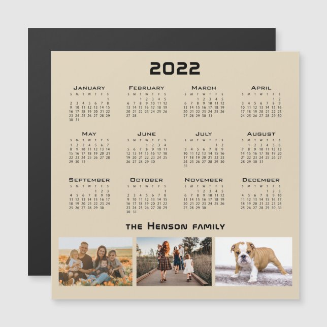 Jahr 2022 Kalender 3 Familienfoto Collage Magnet (Vorne/Hinten)