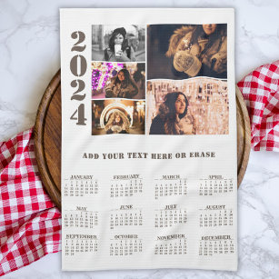 Jahr 2024 Kalender 5 Foto Collage Küche Handtuch
