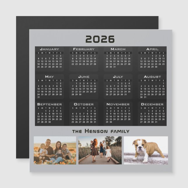 Jahr 2026 Kalender 3 - Fotocollage der Familie Magnetkarte (Vorne/Hinten)