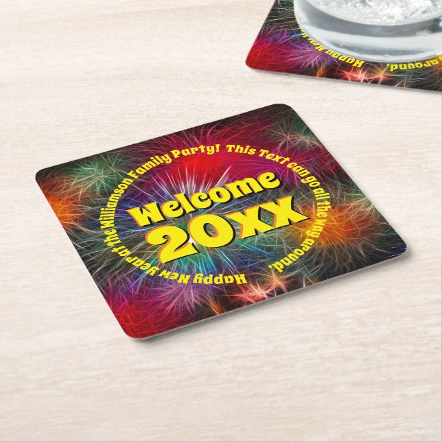 Jahr bearbeiten Text hinzufügen Name Neues Jahr 20 Rechteckiger Pappuntersetzer (angewinkelt)