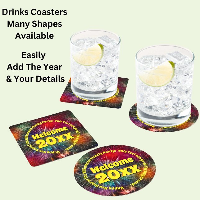 Jahr bearbeiten Text hinzufügen Name Neues Jahr 20 Runder Pappuntersetzer (Von Creator hochgeladen)