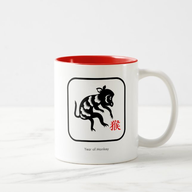 Jahr der Affe-Tasse - chinesischer Tierkreis Zweifarbige Tasse (Rechts)