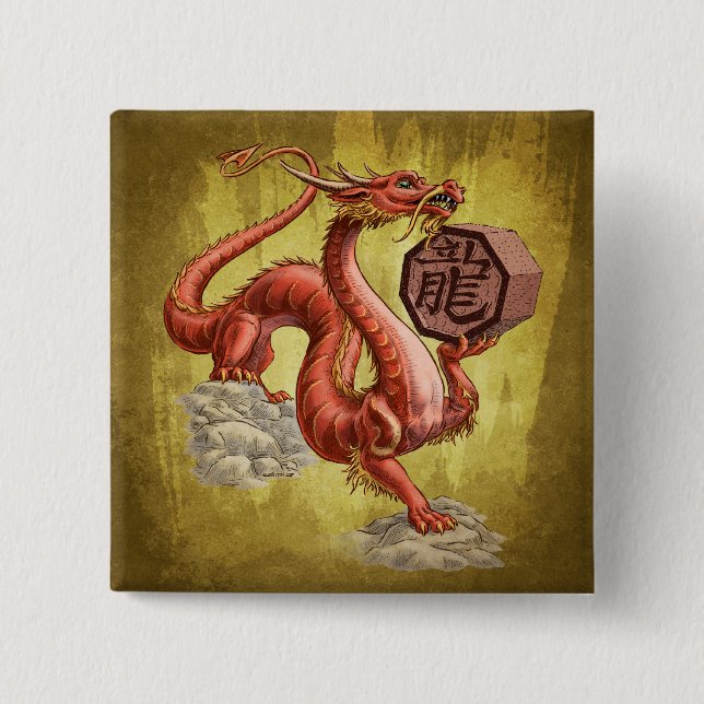 Jahr der Drache-chinesischen Tierkreis-Kunst Button (Vorderseite)