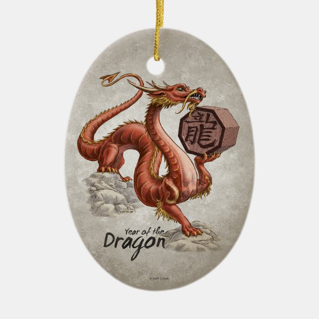 Jahr der Drache-chinesischen Tierkreis-Kunst Keramik Ornament (Vorne)