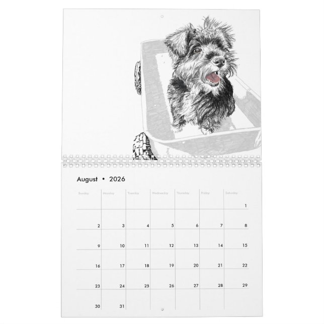 Jahr der Hundezeichnungen Kalender (Aug 2026)