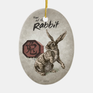 Jahr der Kaninchen-chinesischen Tierkreis-Kunst Keramikornament