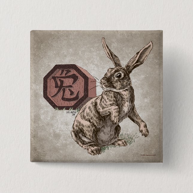 Jahr der Kaninchen-Chinesischen Zodiakkunst Button (Vorderseite)