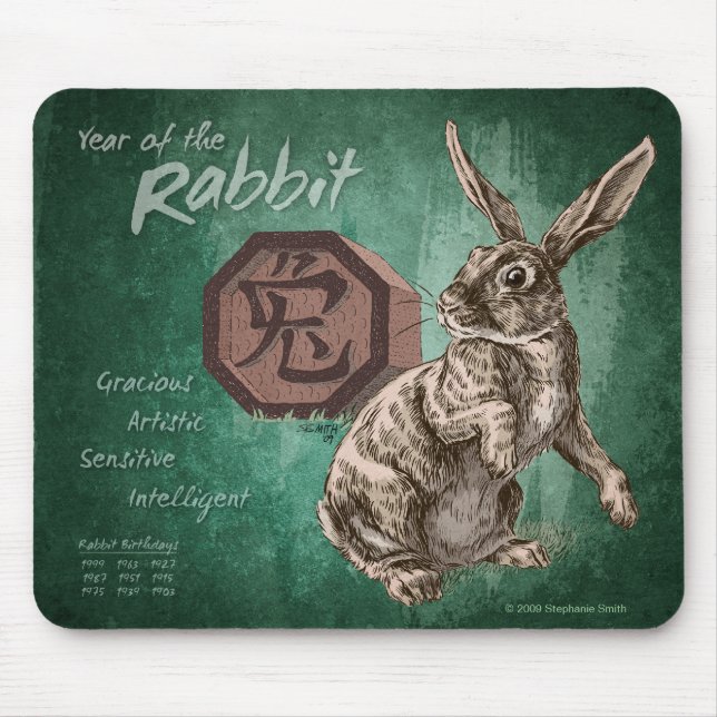 Jahr der Kaninchen-Chinesischen Zodiakkunst Mousepad (Vorne)
