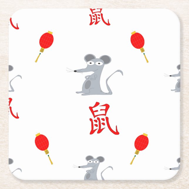 Jahr der Ratte 2020 Rechteckiger Pappuntersetzer (Vorderseite)