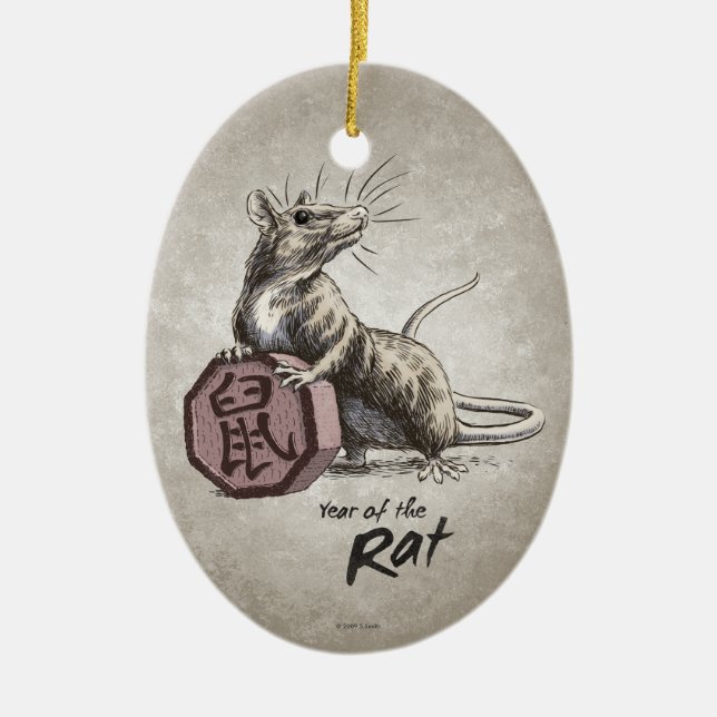 Jahr der Ratten-chinesischen Tierkreis-Kunst Keramikornament (Vorne)