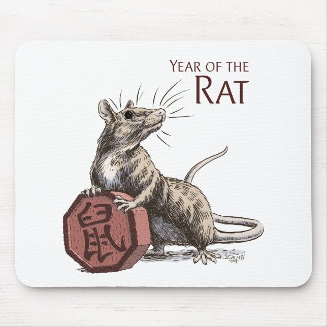 Jahr der Ratten-chinesischen Tierkreis-Kunst Mousepad (Vorne)