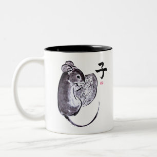 Jahr der Ratten-Sumie-Farbmalerei Zweifarbige Tasse