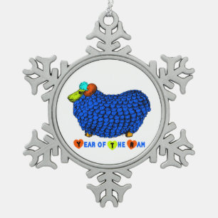 Jahr der Schaf-Funny-Ram in blauer Ornament