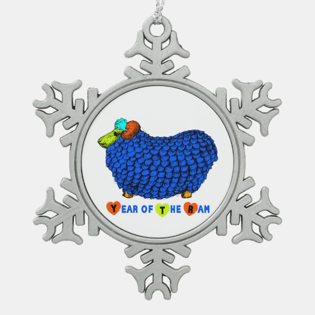 Jahr der Schaf-Funny-Ram in blauer Ornament (Vorderseite)