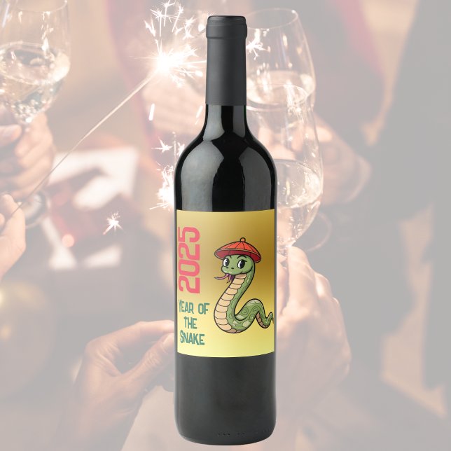 Jahr der Schlange 2025 Chinesisch Neujahr Holzschl Weinetikett (Von Creator hochgeladen)