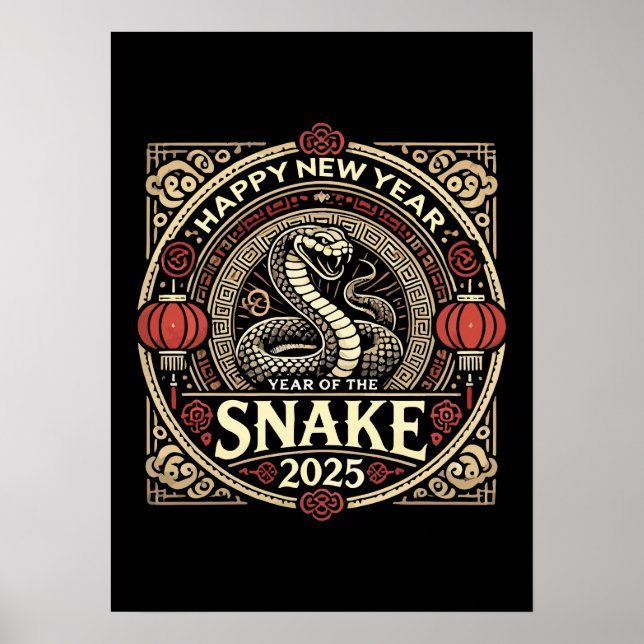 Jahr der Schlange 2025, chinesisches Neujahr, Vint Poster (Vorne)