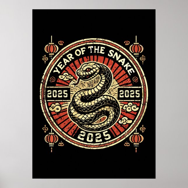 Jahr der Schlange 2025, chinesisches Neujahr, Vint Poster (Vorne)