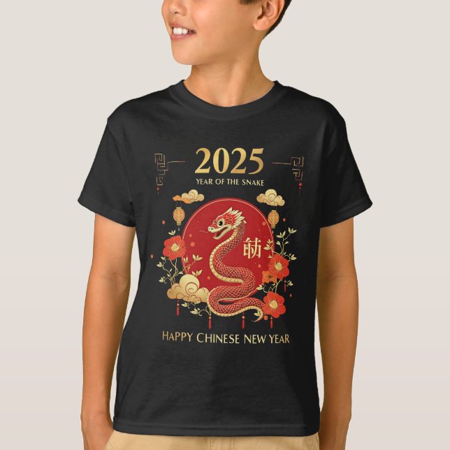 Jahr der Schlange 2025 Lunar Neujahr China T-Shirt (Vorderseite)