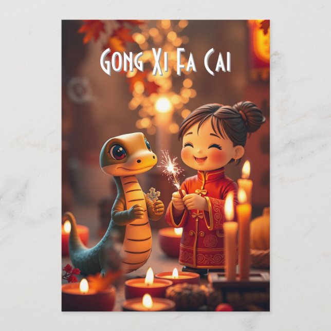 Jahr der Schlange (Kids Candlelight) Grußkarte Hinweiskarte (Vorderseite)