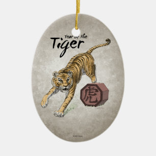 Jahr der Tiger-chinesischen Tierkreis-Kunst Keramikornament