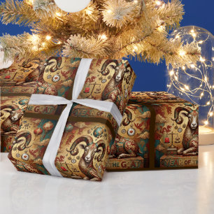 Jahr der Ziege 2027 Glückliches Steinbock-Wrap-Pap Geschenkpapier