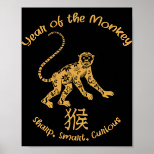 Jahr des Affenmerkmale Chinesischer Zodiak Chinesi Poster