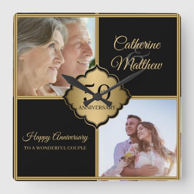 Jahr des benutzerdefinierten Fotos Quadratische Wanduhr (Vorderseite)