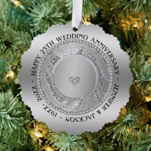 Jahr des benutzerdefinierten Fotos Silver Backgrou Ornament Karte